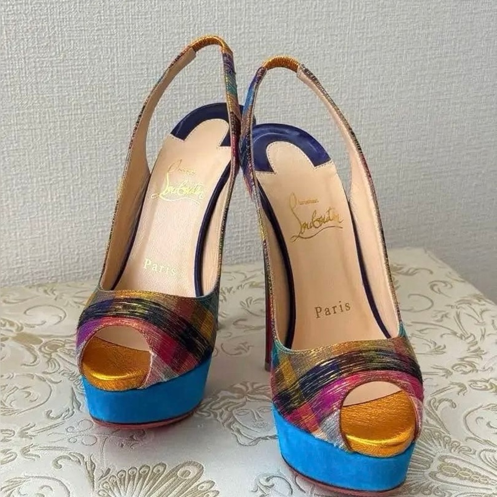 Christian Louboutin Lady Peep Slingback Pumps | Multicolor | Size 36
